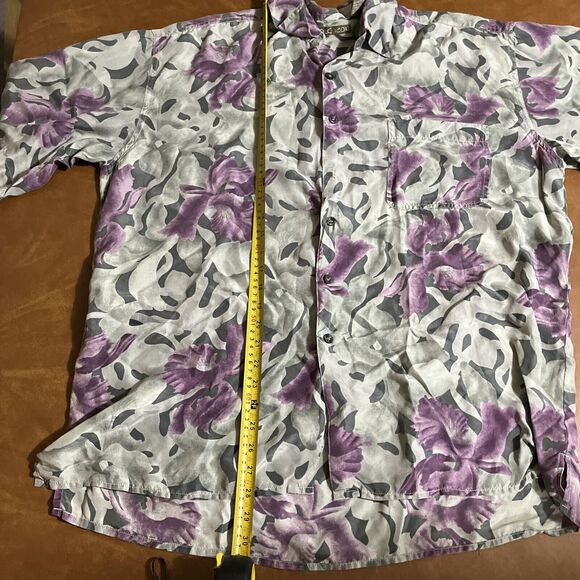 Men's Silk Icon 100% Silk Shirt Size L Short Sleeve Button Down Floral Green - Picture 8 of 8